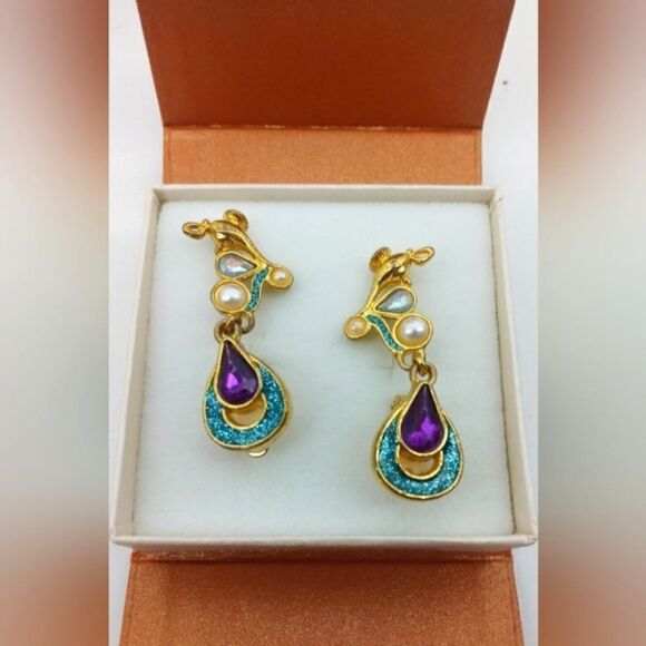 Disney Vintage Jeweled Pearl Clip On Earrings Gold Tone Jewelry Jasmine - Picture 12 of 12